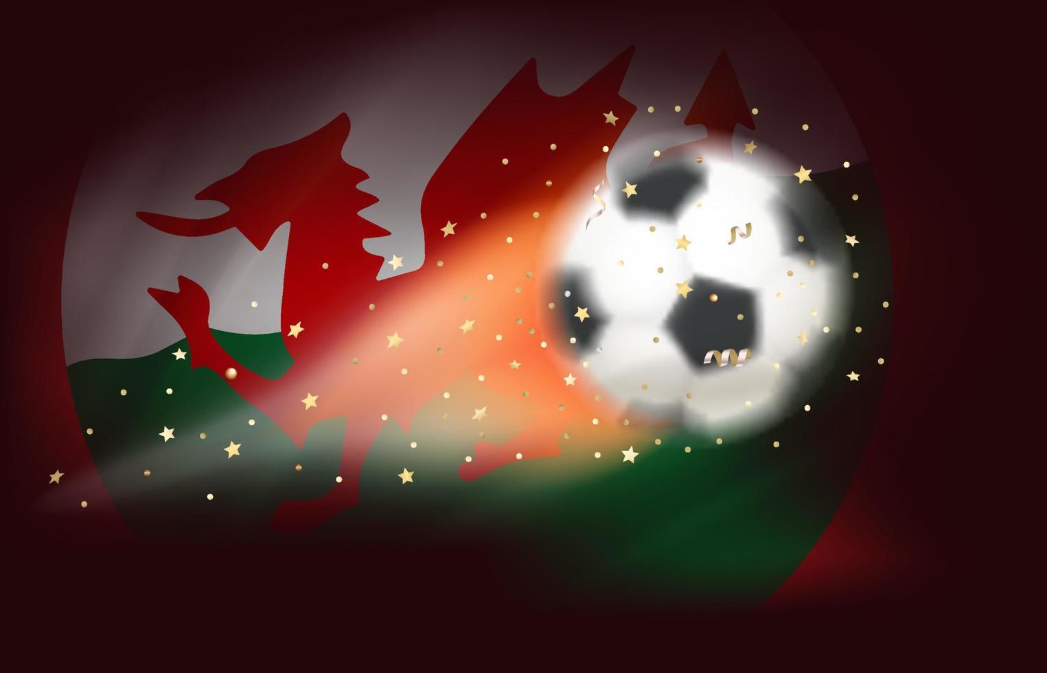 flygande fotboll boll med flagga av Wales. 3d vektor illustration