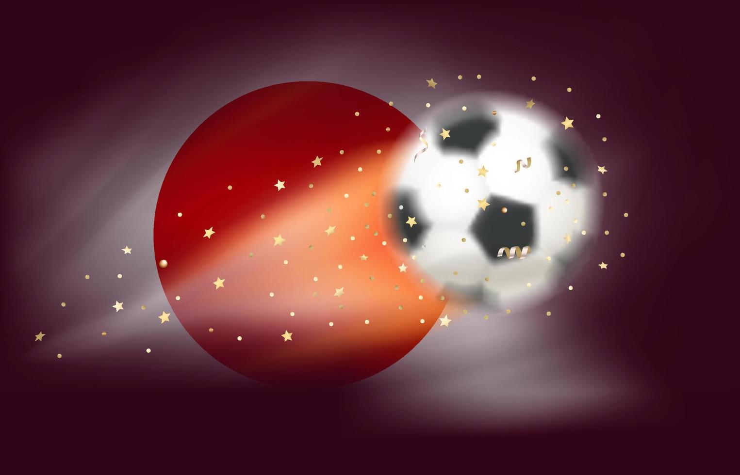 flygande fotboll boll med flagga av japan. 3d vektor illustration