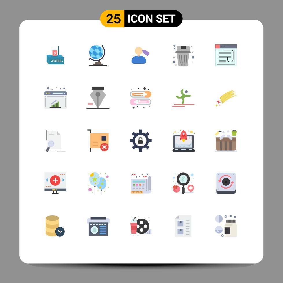 moderner Satz von 25 flachen Farben Piktogramm von E-Mail-Garbage-Tag löschen Korb editierbare Vektordesign-Elemente vektor