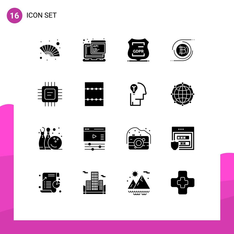 Stock-Vektor-Icon-Pack mit 16 Zeilenzeichen und Symbolen für Chip-Währung Datenschutz Blockchain private editierbare Vektor-Design-Elemente vektor