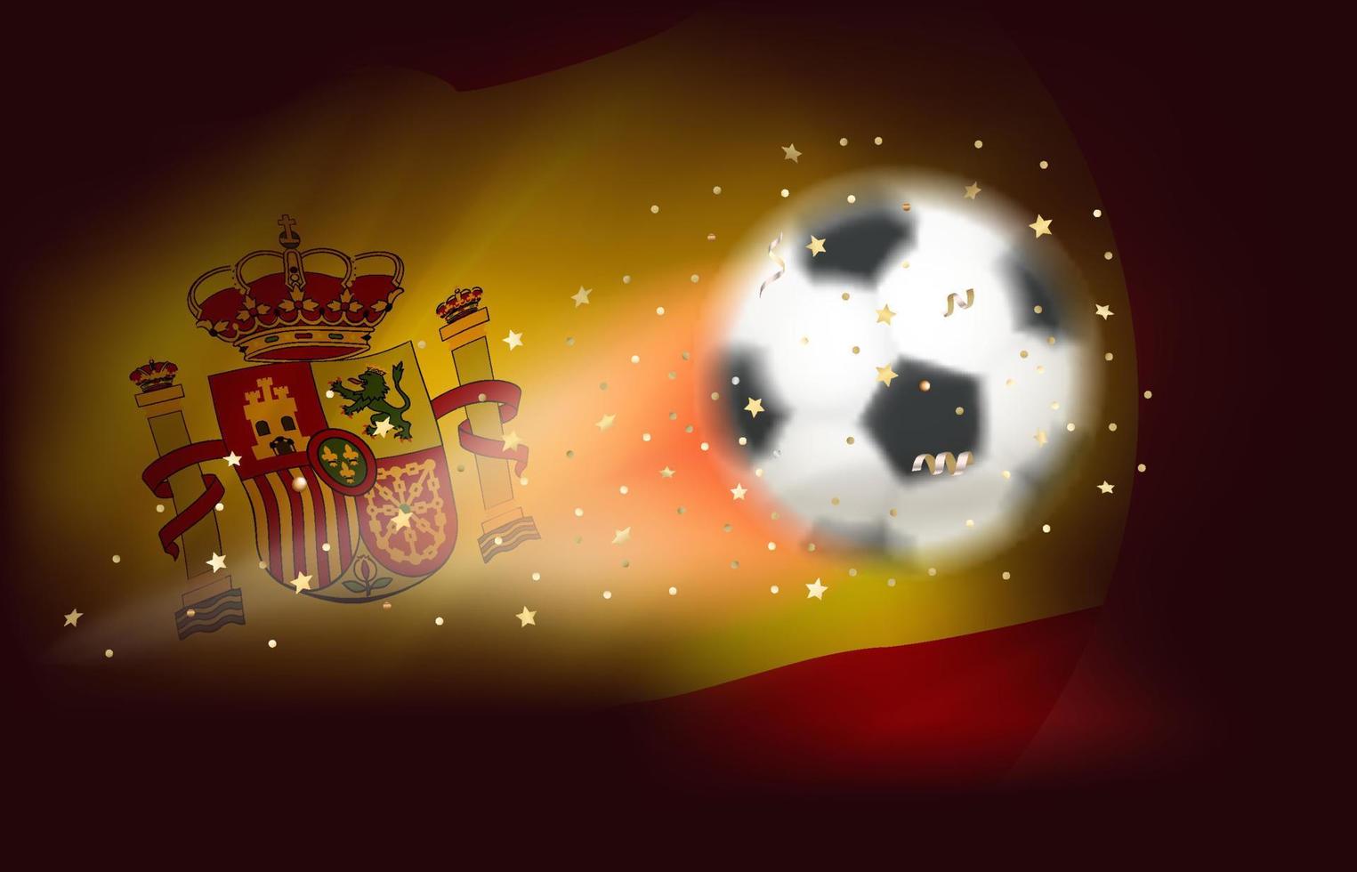 flygande fotboll boll med flagga av Spanien. 3d vektor illustration