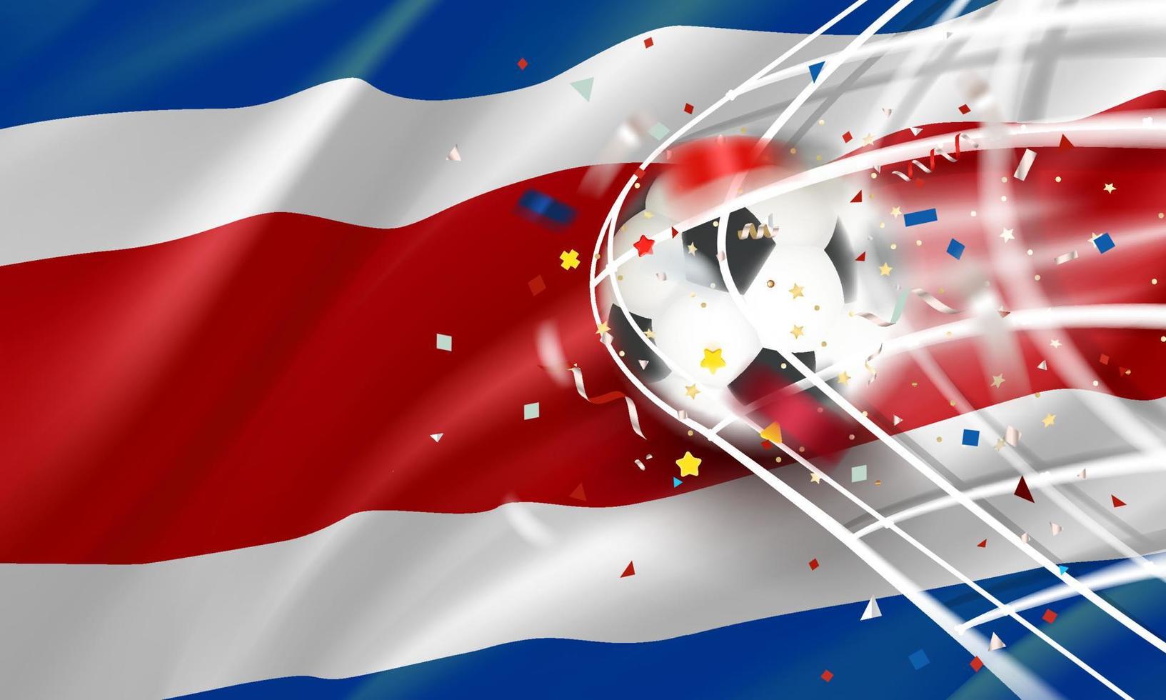der Ball im Fußballnetz. Zielvektorkonzept mit Flagge von Costa Rica. 3D-Vektorbanner mit Unschärfeeffekt vektor