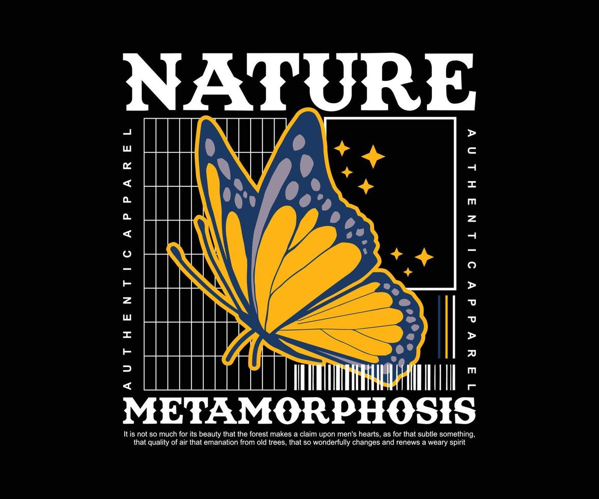 Naturschmetterling Vintage-Grafikdesign für kreative Kleidung, für Streetwear und urbanes T-Shirt-Design, Hoodies usw. vektor