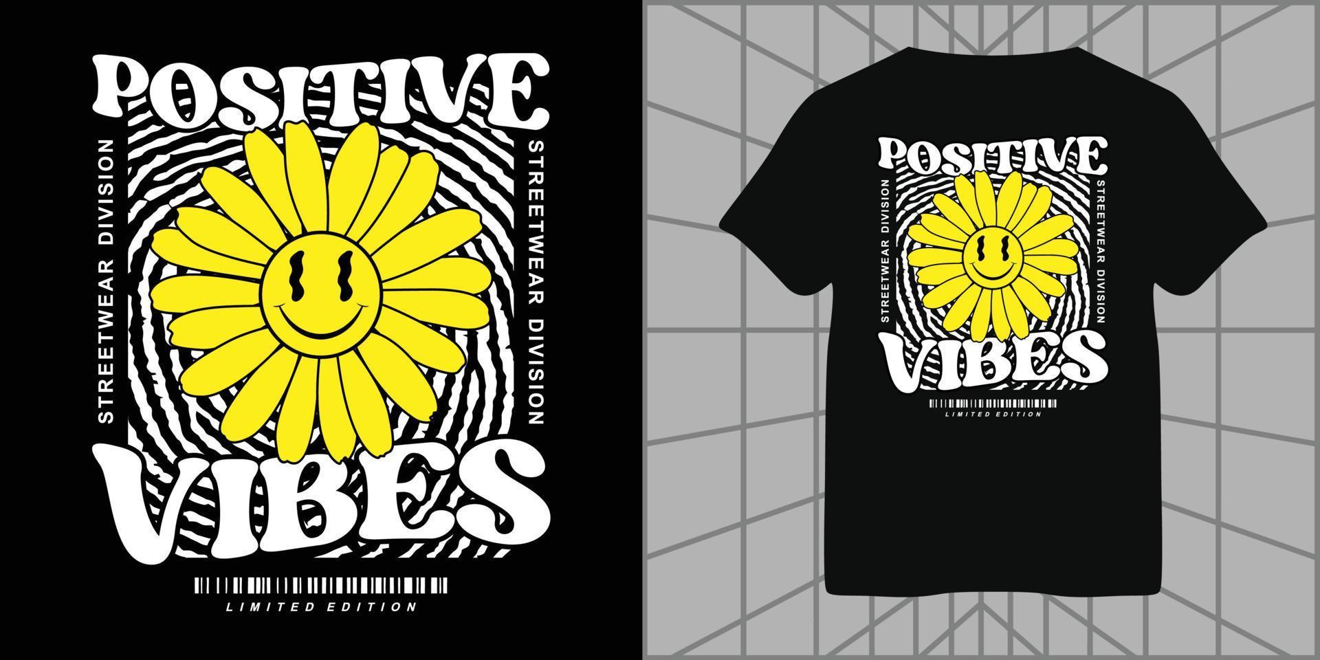 Motivationszitat positive Vibes Blumen-T-Shirt-Design, Vektorgrafik, typografisches Poster oder T-Shirts Streetwear und urbaner Stil vektor