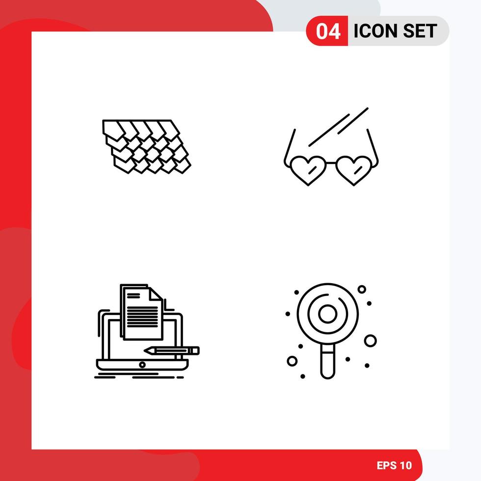 Stock Vector Icon Pack mit 4 Zeilen Zeichen und Symbolen für die Dachcodierung Konstruktion Herzliste editierbare Vektordesign-Elemente