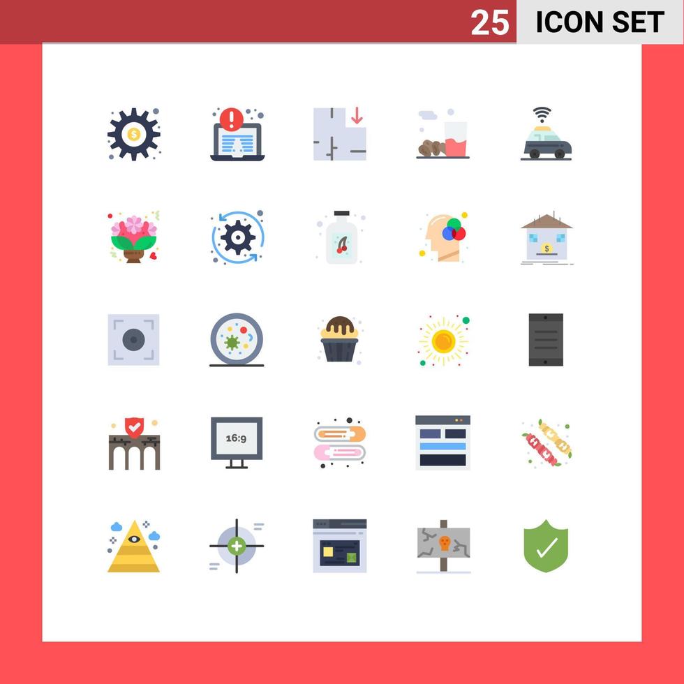 Aktienvektor-Icon-Pack mit 25 Zeilenzeichen und Symbolen für Karte, Auto, Wohnung, Kareem, Essen, editierbare Vektordesign-Elemente vektor