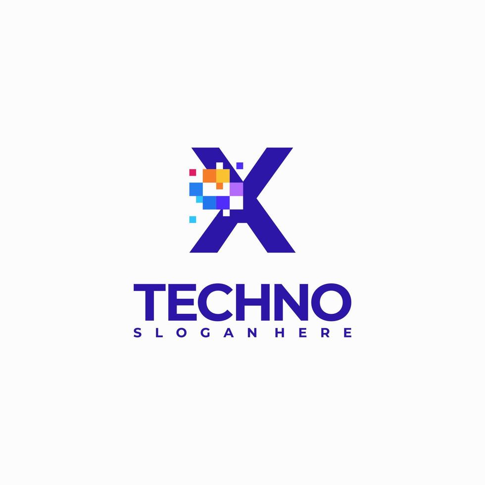 x-Pixel-Buchstaben-Logo-Design-Vorlage, Pixel-Technologie-Logo-Symbol-Konzept vektor