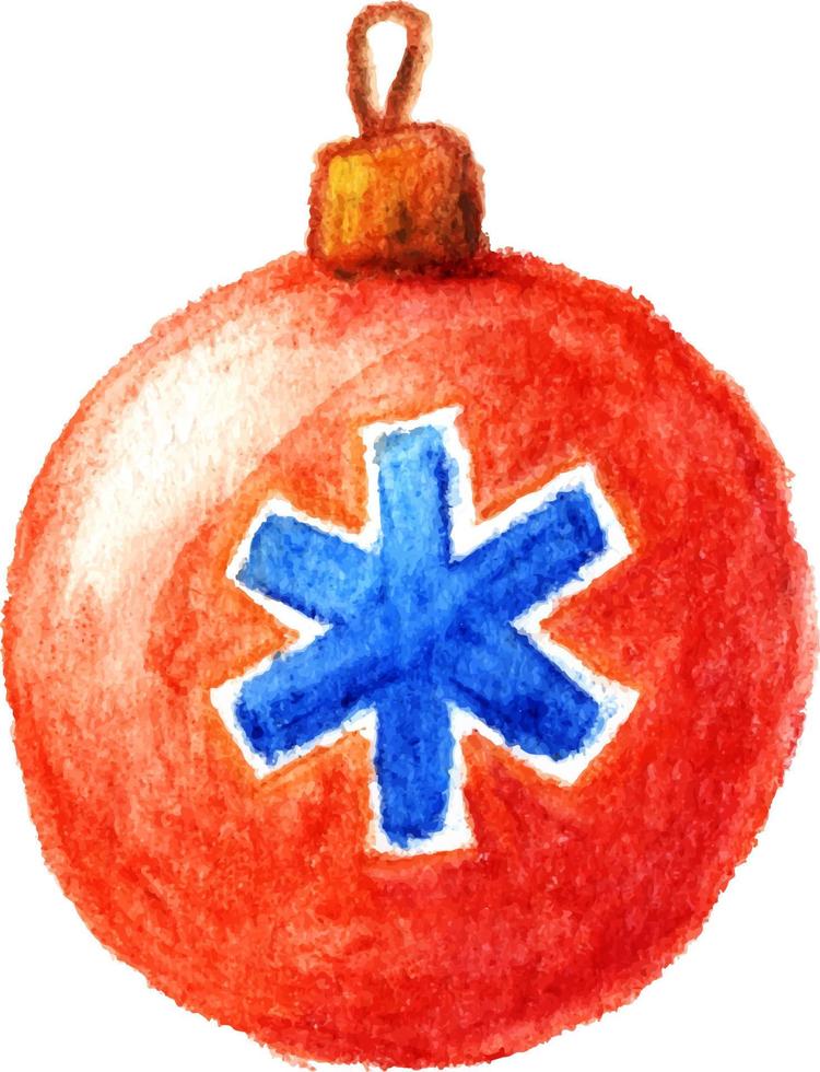 Aquarell gezeichnete rote Vintage Weihnachtskugel mit Schneeflocke vektor