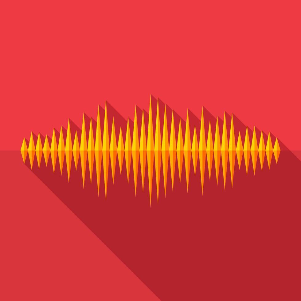 flaches Musikwellensymbol mit langem Schatten auf rotem Hintergrund vektor