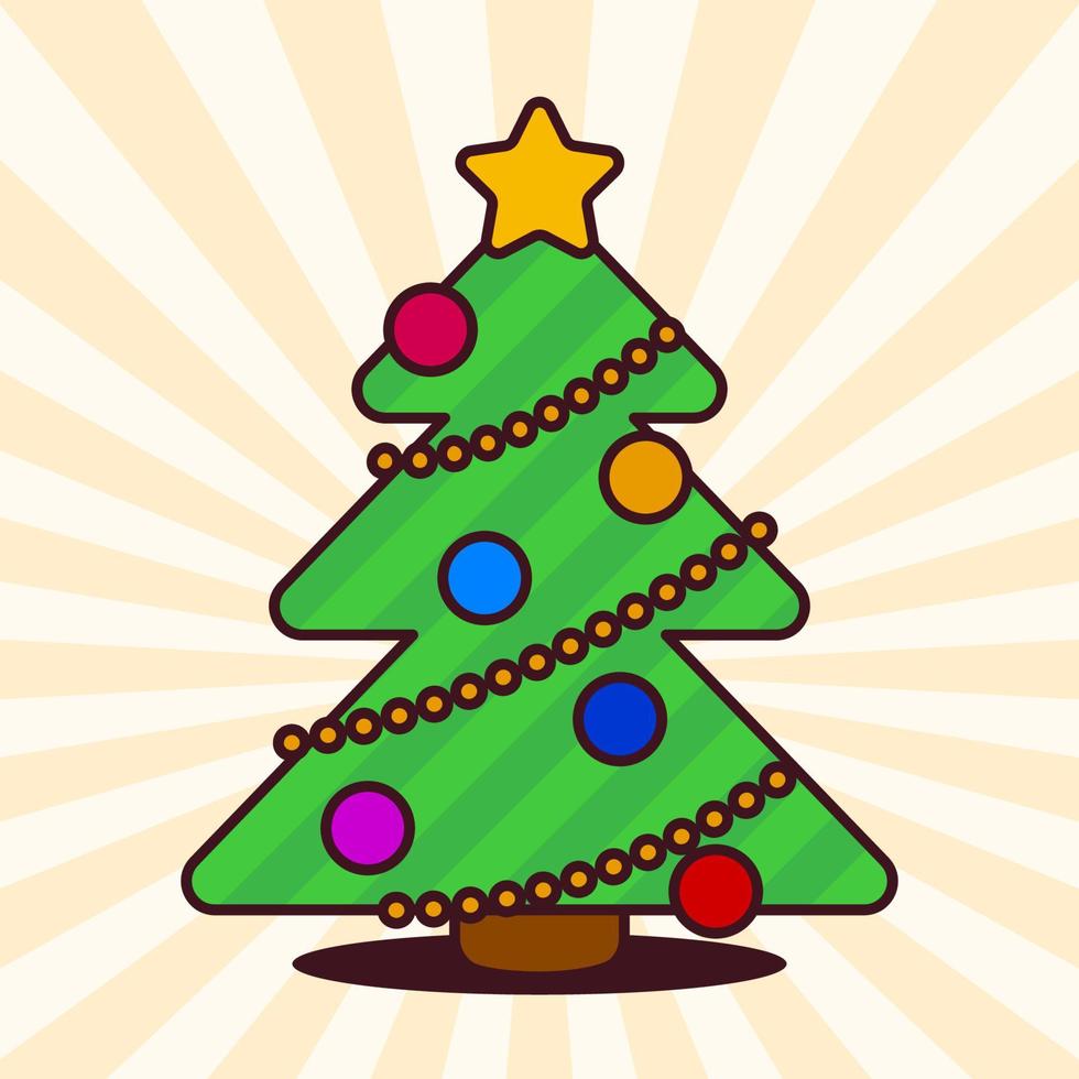 kawaii weihnachtsbaum mit stern und kugeln vektor