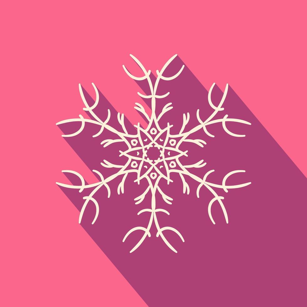 flache Ikone der filigranen Weihnachtsschneeflocke mit langem Schatten vektor
