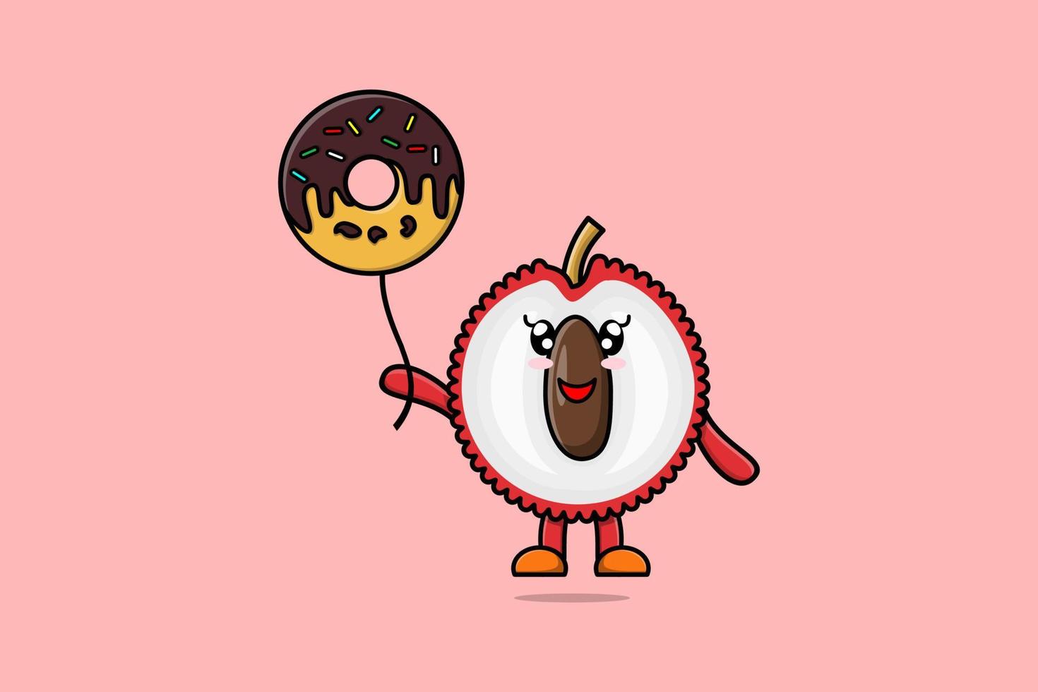 süße Cartoon-Litschi, die mit Donuts-Ballon schwimmt vektor