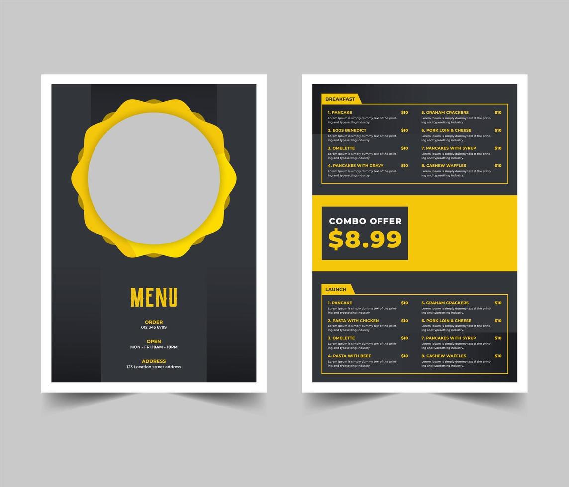 grå och gul restaurang meny flygblad mall vektor