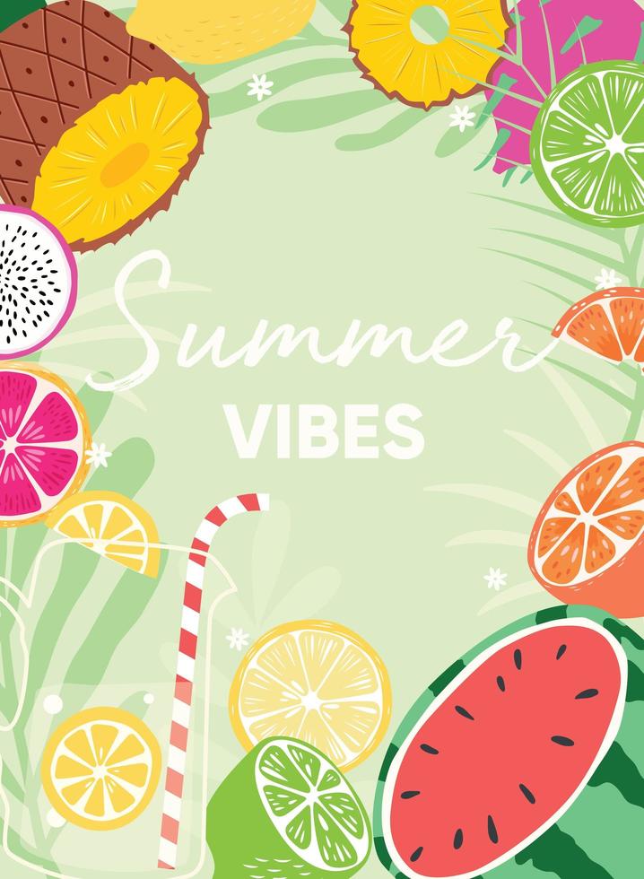Sommer Vibes Typografie Slogan und frisches Obst Poster vektor