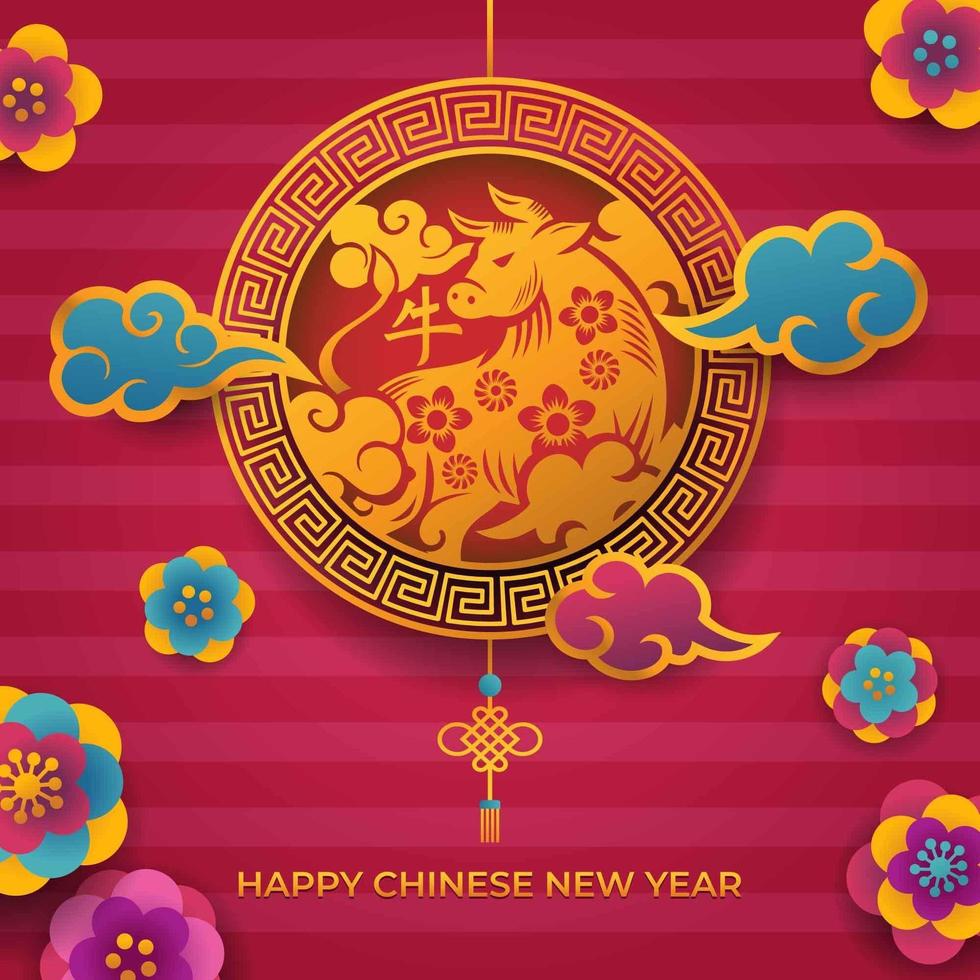 kinesiskt nyår gyllene ox symbol design vektor