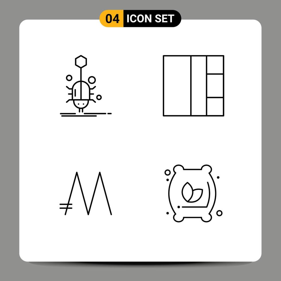 4 tematiska vektor fylld linje platt färger och redigerbar symboler av insekt crypto virus layout mjöl redigerbar vektor design element