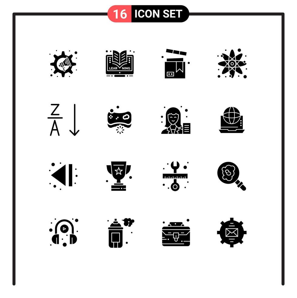 moderner Satz von 16 soliden Glyphen und Symbolen wie Atom Science Box Chemistry Valentine editierbare Vektordesign-Elemente vektor