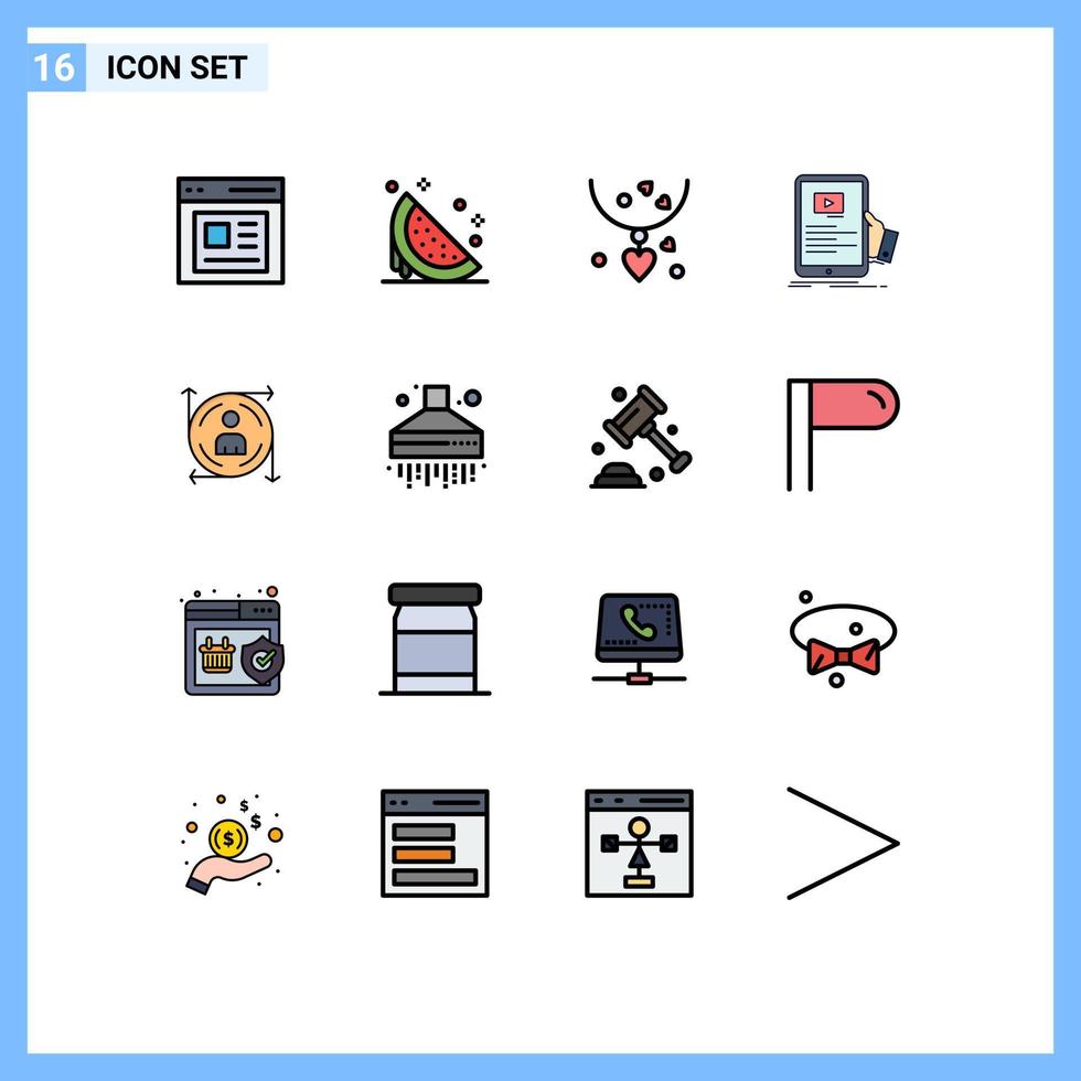 universelle Symbolsymbole Gruppe von 16 modernen, flachen, farbgefüllten Linien von Tutorial-Webinar-Wassermelonen-Online-Mutter editierbare kreative Vektordesign-Elemente vektor