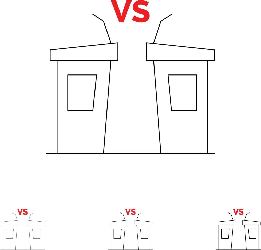 debatte demokratie wahl politiker sprecher fett und dünne schwarze linie symbolsatz vektor