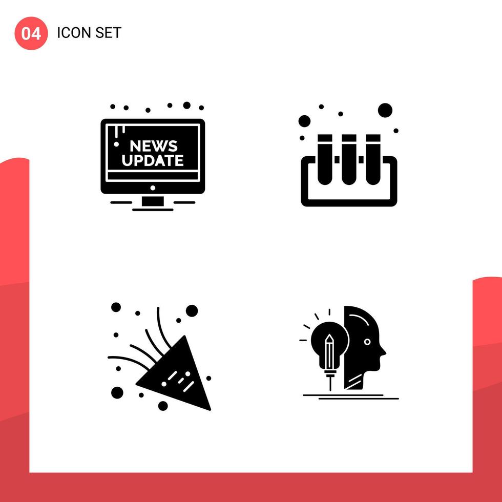 packa av 4 universell glyf ikoner för skriva ut media på vit bakgrund kreativ svart ikon vektor bakgrund