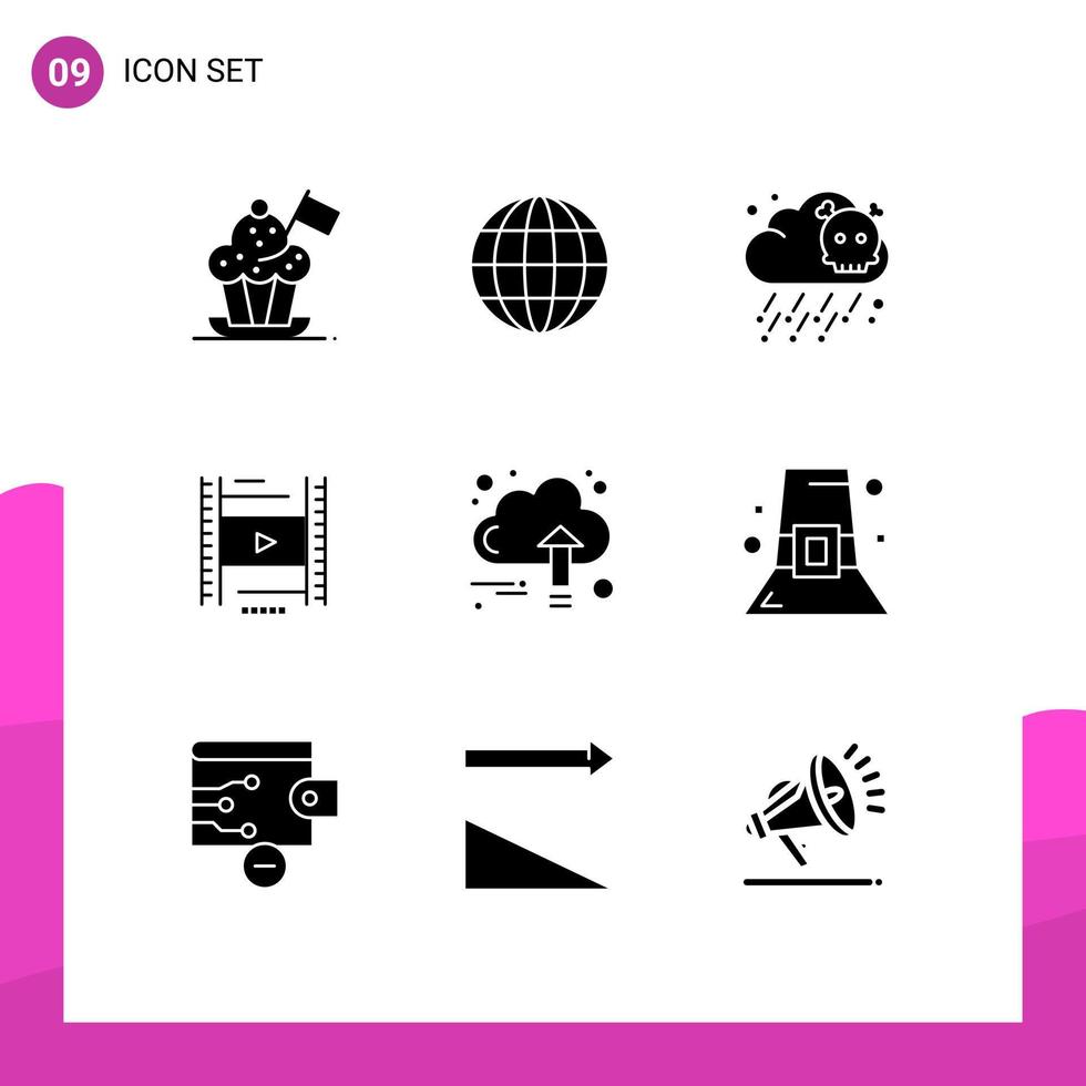 solides Glyphenpaket mit 9 universellen Symbolen für Finanzen, Wachstumsgas, Bildungsunterricht, bearbeitbare Vektordesign-Elemente vektor