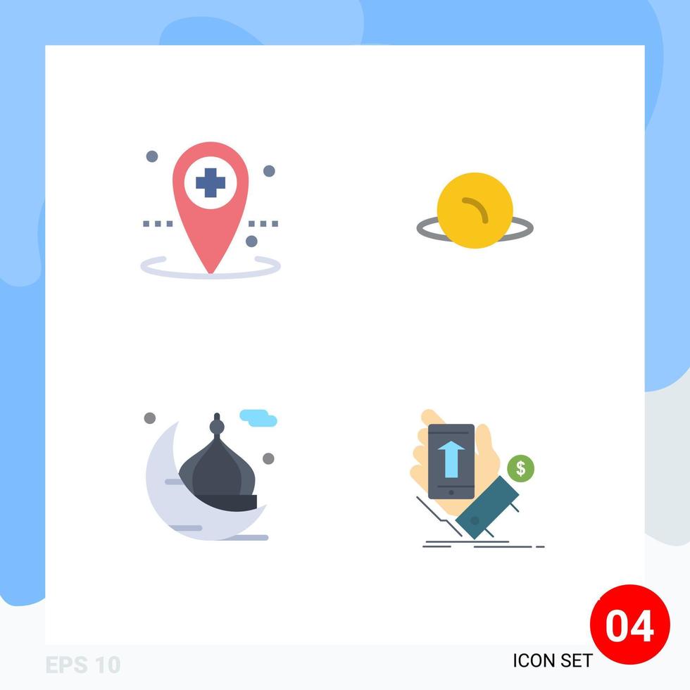 mobil gränssnitt platt ikon uppsättning av 4 piktogram av sjukvård moské medicinsk pekare be redigerbar vektor design element