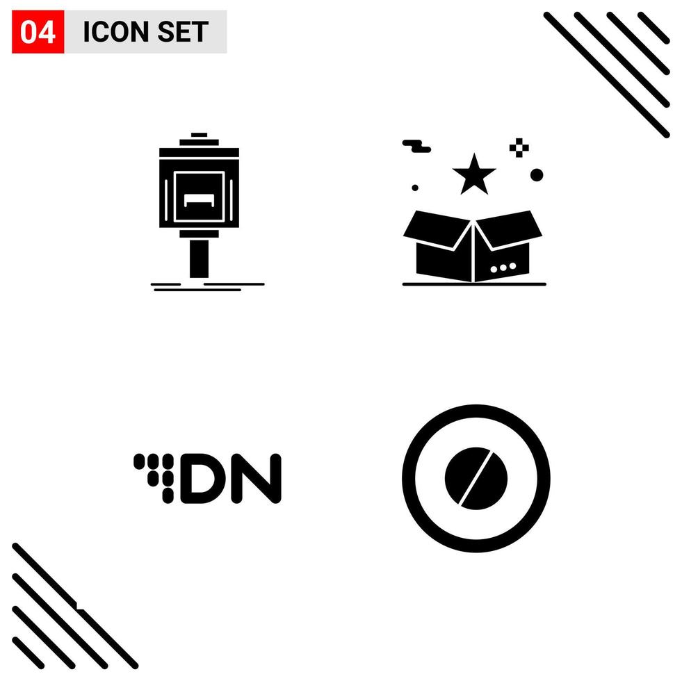 Pixel perfekter Satz von 4 soliden Symbolen Glyphen-Icon-Set für Website-Design und mobile Anwendungen Schnittstelle kreativer schwarzer Icon-Vektor-Hintergrund vektor