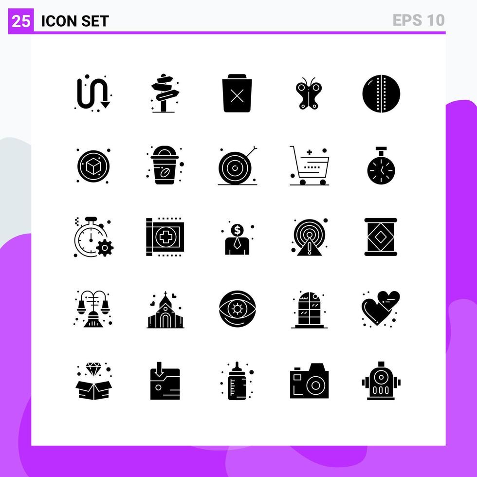 uppsättning av 25 kommersiell fast glyfer packa för natur fjäril gata djur- ta bort redigerbar vektor design element