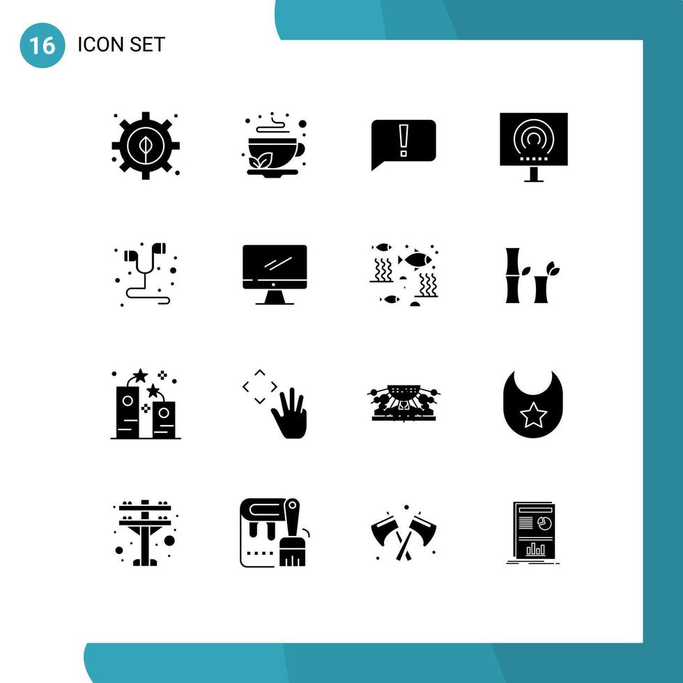 piktogram uppsättning av 16 enkel fast glyfer av hand fri signal chatt radio skrivbordet redigerbar vektor design element
