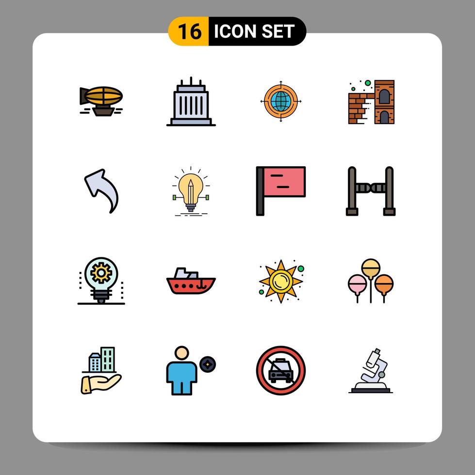 16 universelle, flache, farbgefüllte Linien für Web- und mobile Anwendungen Firewall Home Landmarks Connected Focus Editierbare kreative Vektordesign-Elemente vektor