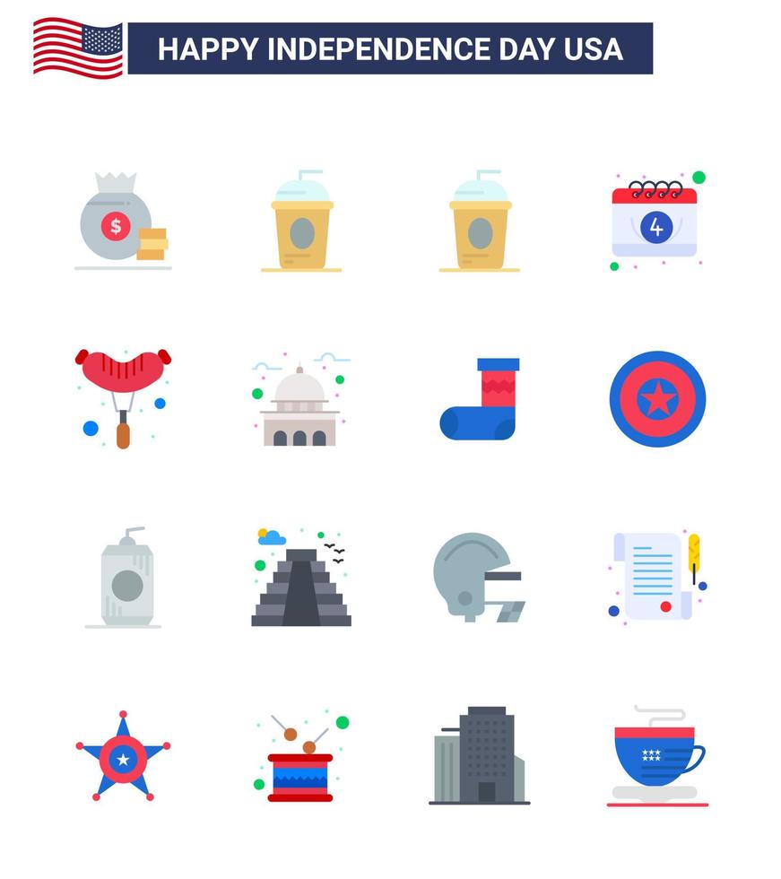 16 USA platt tecken oberoende dag firande symboler av hus korv oberoende frankfurter dag redigerbar USA dag vektor design element