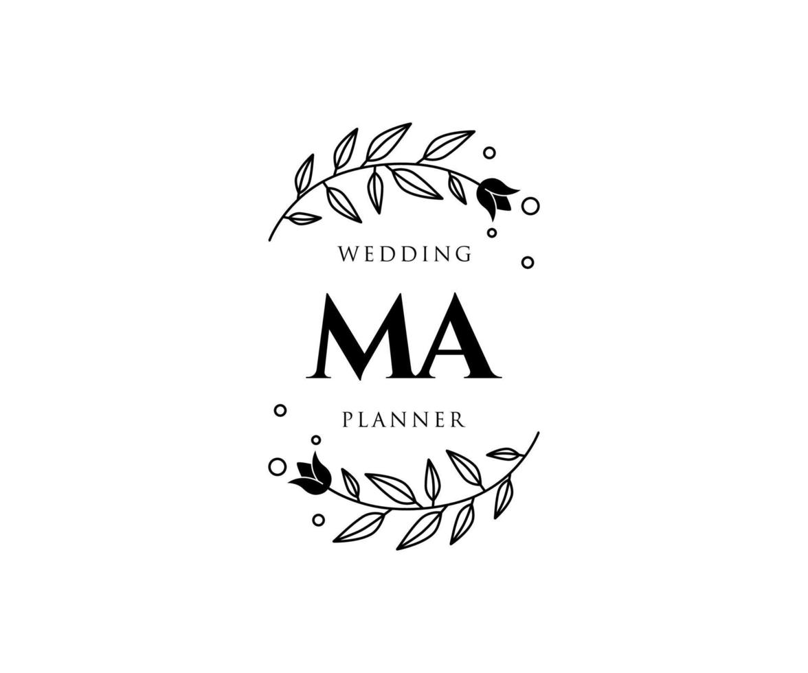 ma initialen brief hochzeitsmonogramm logos sammlung, handgezeichnete moderne minimalistische und florale vorlagen für einladungskarten, save the date, elegante identität für restaurant, boutique, café im vektor