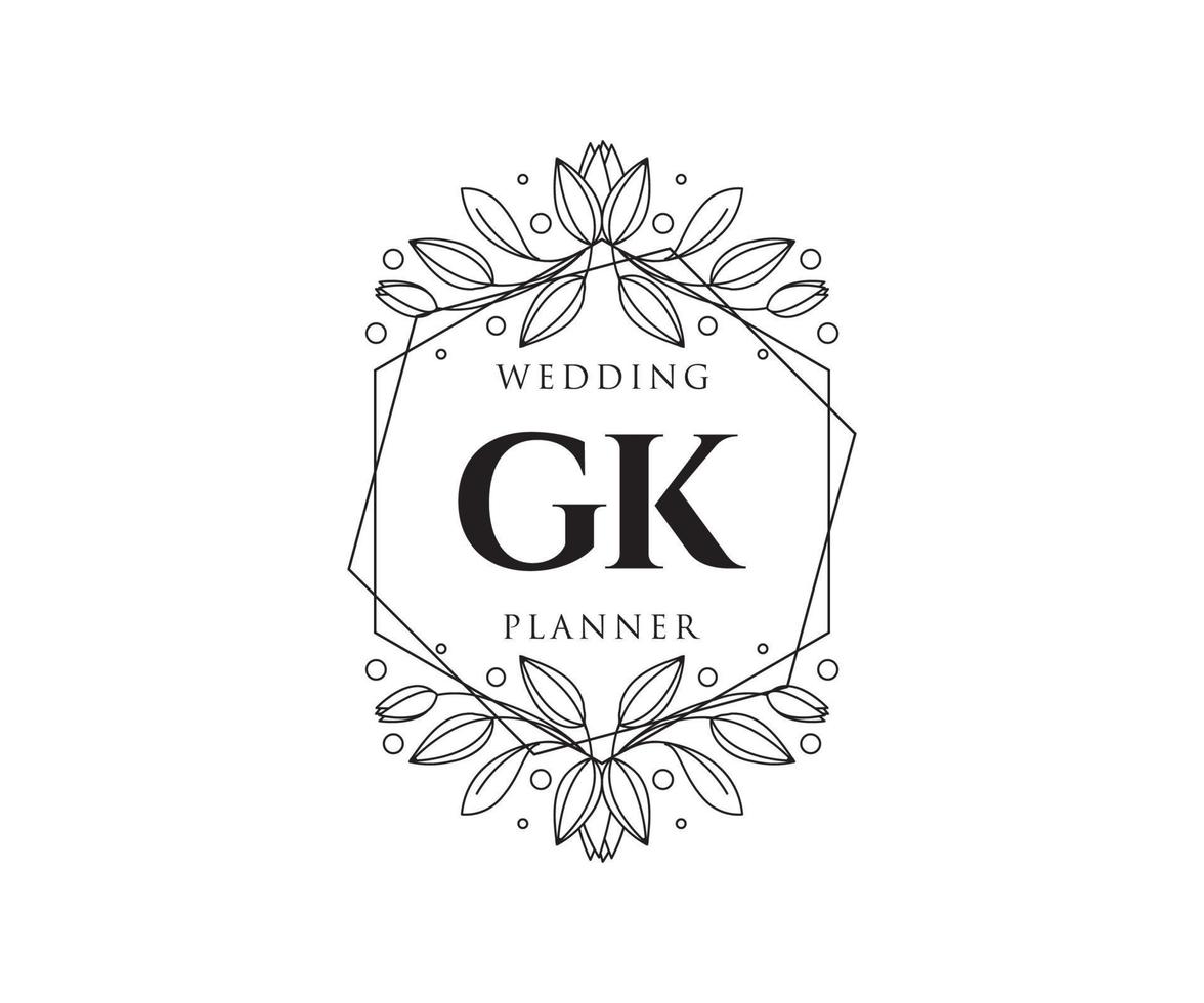 gk initialen brief hochzeitsmonogramm logos sammlung, handgezeichnete moderne minimalistische und florale vorlagen für einladungskarten, save the date, elegante identität für restaurant, boutique, café im vektor