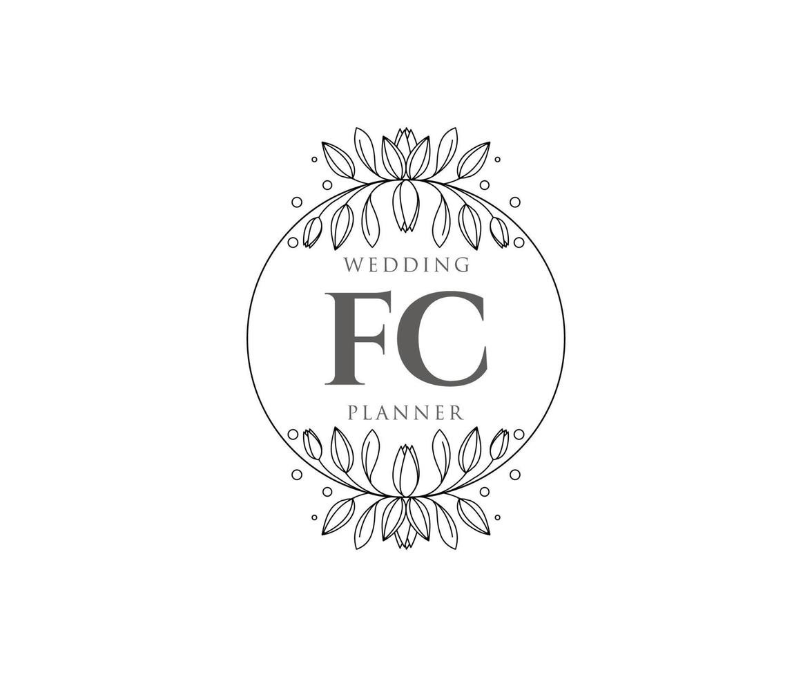 fc initialen brief hochzeitsmonogramm logos sammlung, handgezeichnete moderne minimalistische und florale vorlagen für einladungskarten, save the date, elegante identität für restaurant, boutique, café im vektor