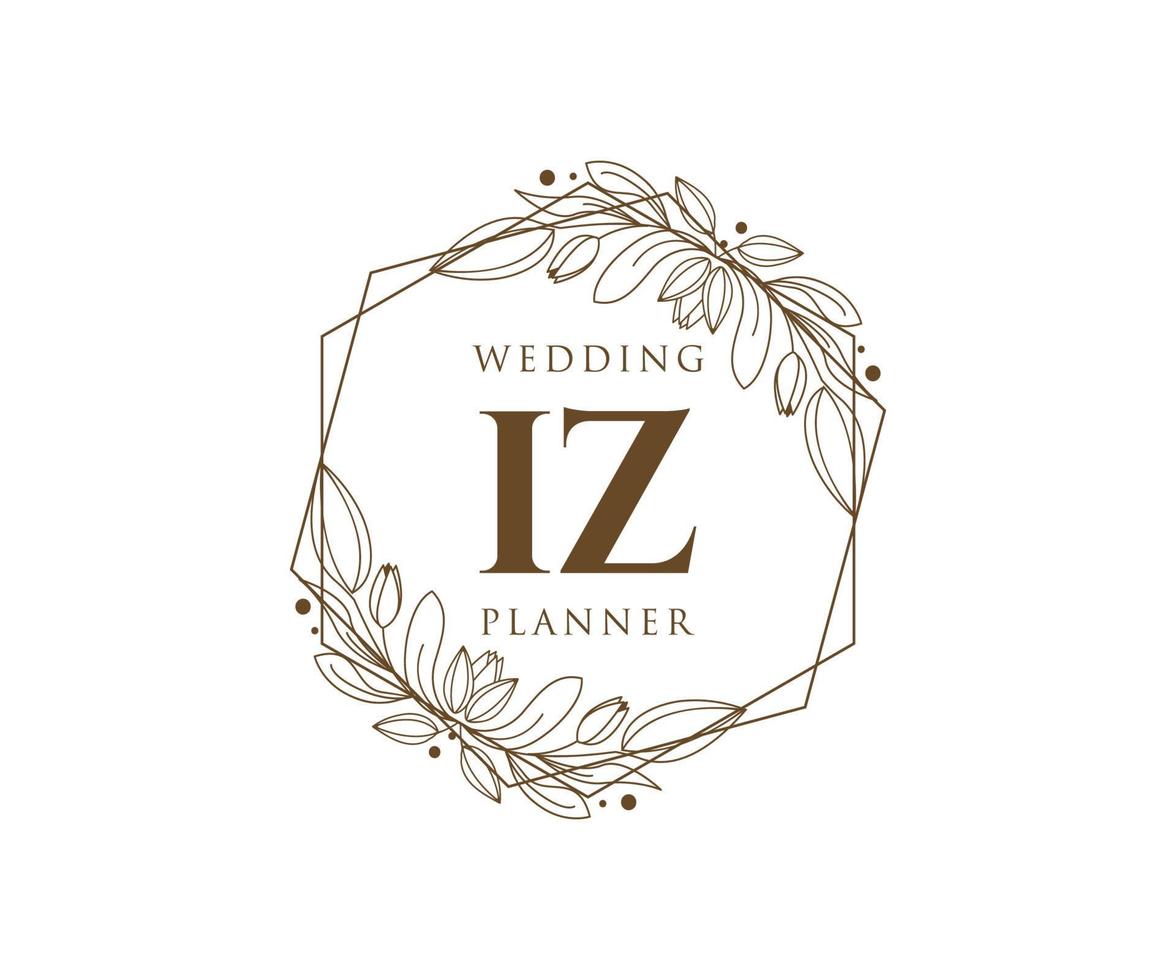 iz initialen brief hochzeitsmonogramm logos sammlung, handgezeichnete moderne minimalistische und florale vorlagen für einladungskarten, save the date, elegante identität für restaurant, boutique, café im vektor