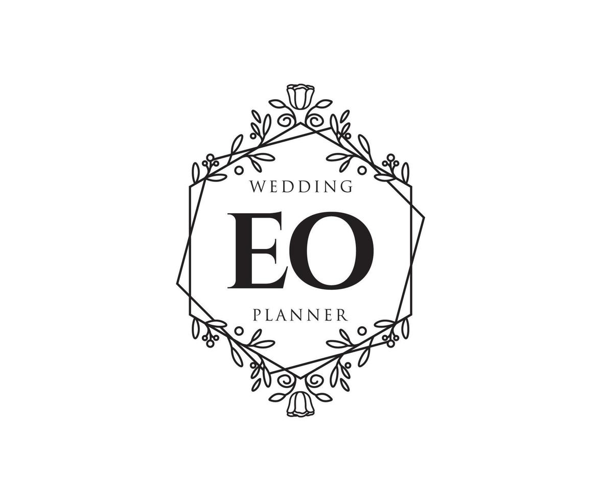 eo initials brief hochzeitsmonogramm logos sammlung, handgezeichnete moderne minimalistische und florale vorlagen für einladungskarten, save the date, elegante identität für restaurant, boutique, café im vektor