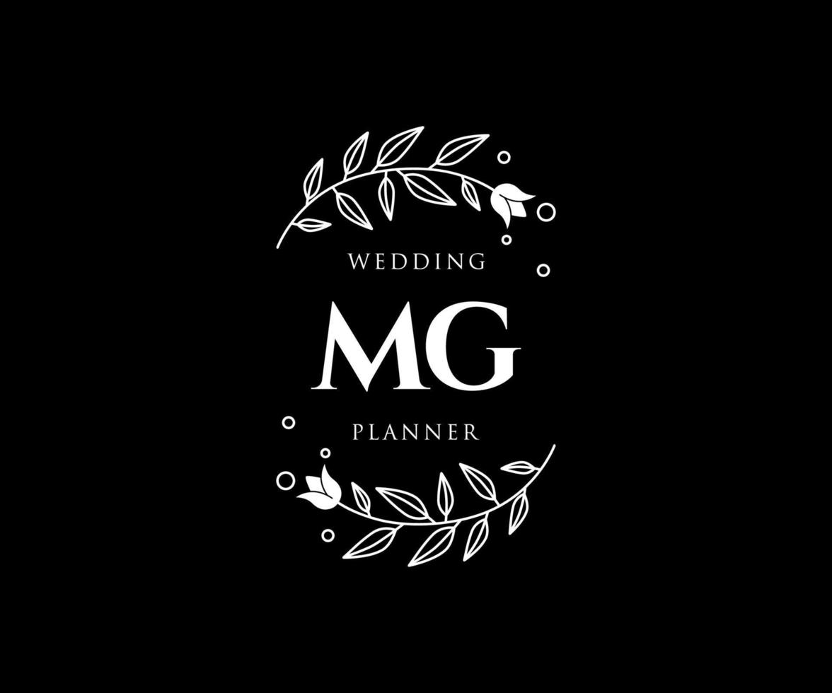 mg initialen brief hochzeit monogramm logos sammlung, handgezeichnete moderne minimalistische und florale vorlagen für einladungskarten, save the date, elegante identität für restaurant, boutique, café im vektor