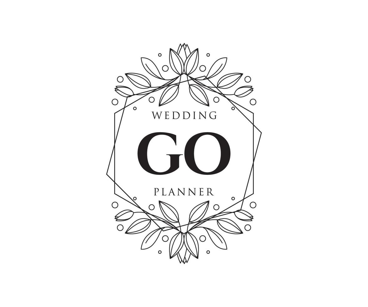 gehen initialen brief hochzeit monogramm logos sammlung, handgezeichnete moderne minimalistische und florale vorlagen für einladungskarten, datum speichern, elegante identität für restaurant, boutique, café im vektor