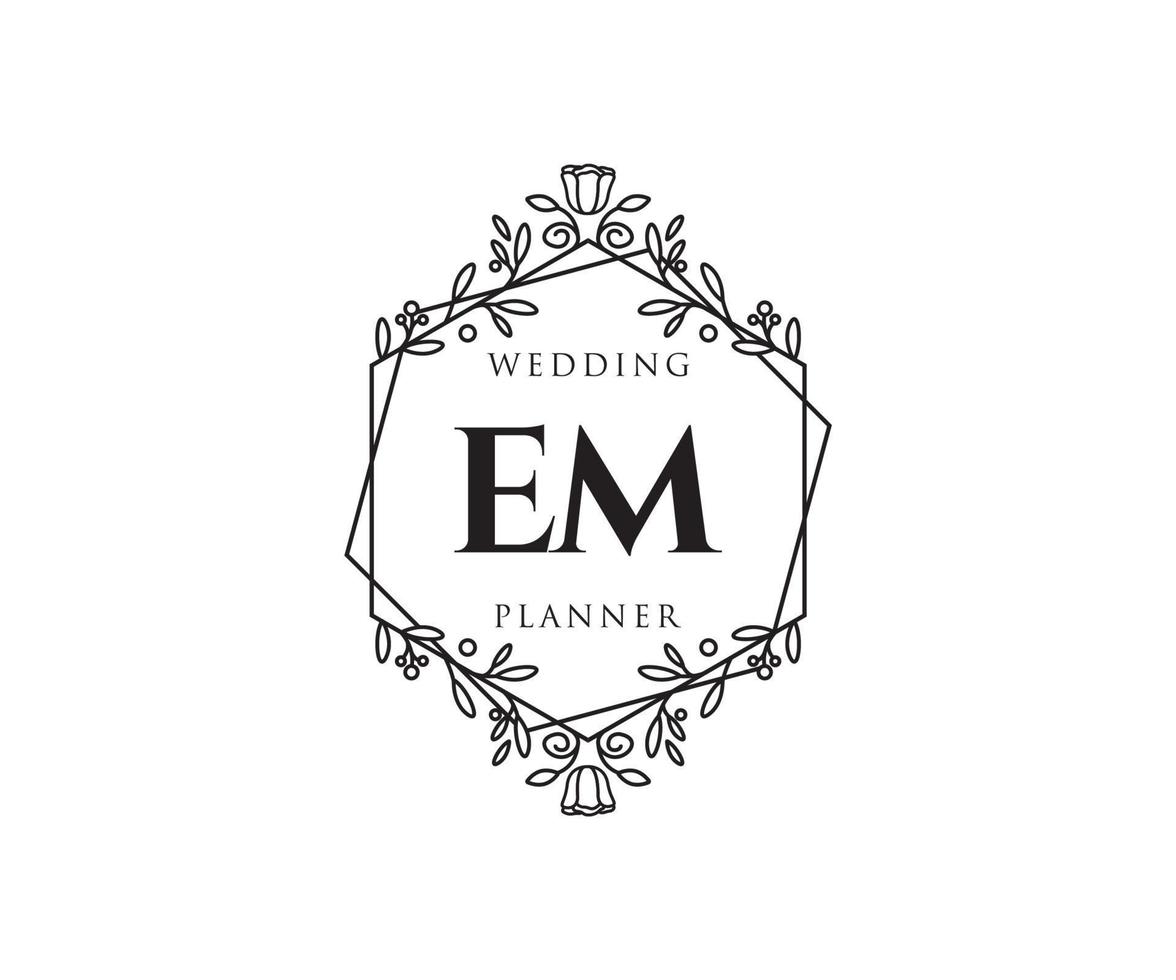 em initialen brief hochzeitsmonogramm logos sammlung, handgezeichnete moderne minimalistische und florale vorlagen für einladungskarten, save the date, elegante identität für restaurant, boutique, café im vektor