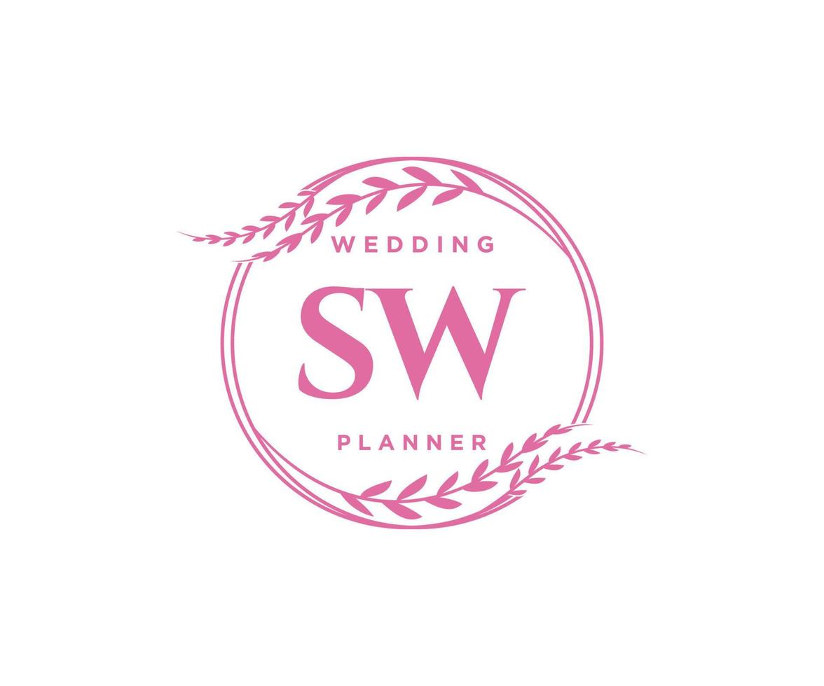 sw initialen brief hochzeitsmonogramm logos sammlung, handgezeichnete moderne minimalistische und florale vorlagen für einladungskarten, save the date, elegante identität für restaurant, boutique, café im vektor