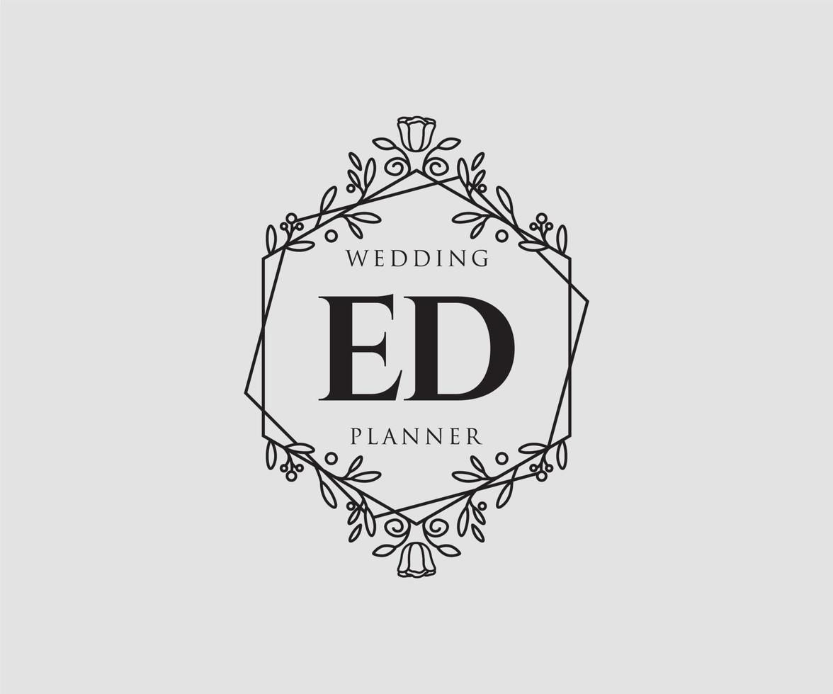 ed initials brief hochzeitsmonogramm logos sammlung, handgezeichnete moderne minimalistische und florale vorlagen für einladungskarten, save the date, elegante identität für restaurant, boutique, café im vektor