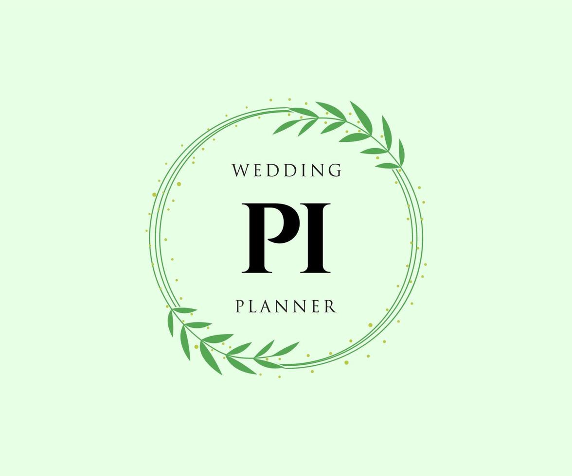 pi initialen brief hochzeitsmonogramm logos sammlung, handgezeichnete moderne minimalistische und florale vorlagen für einladungskarten, save the date, elegante identität für restaurant, boutique, café im vektor