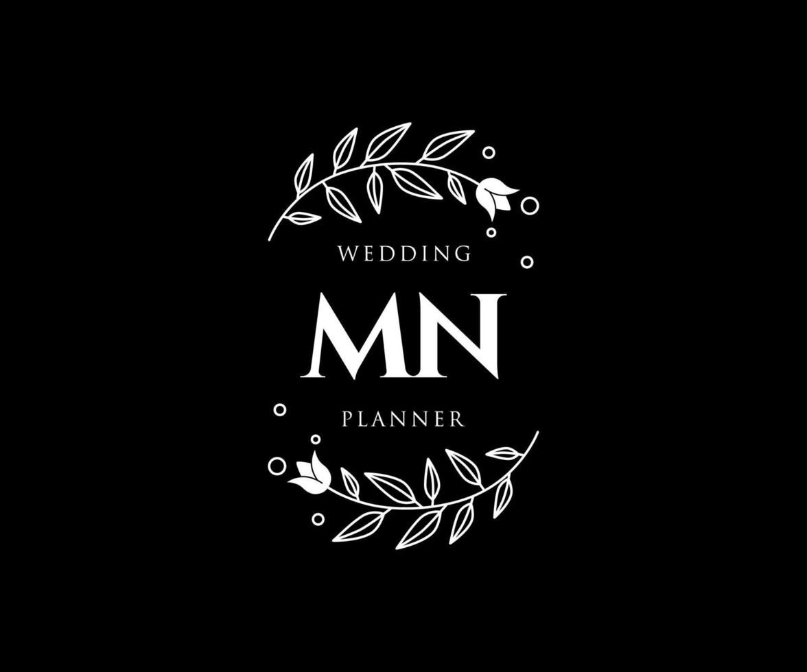 mn initialen brief hochzeitsmonogramm logos sammlung, handgezeichnete moderne minimalistische und florale vorlagen für einladungskarten, save the date, elegante identität für restaurant, boutique, café im vektor