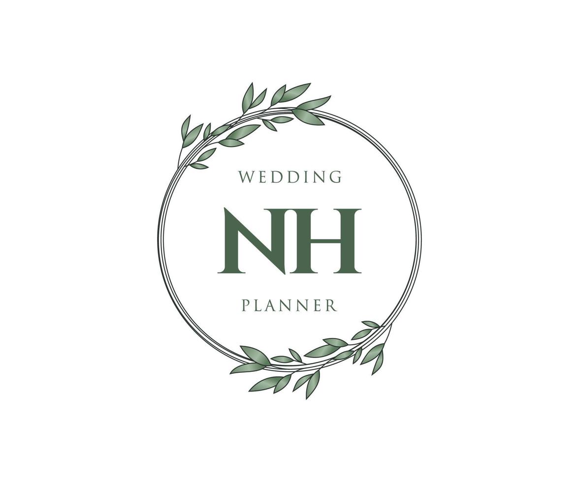 nh initialen brief hochzeitsmonogramm logos sammlung, handgezeichnete moderne minimalistische und florale vorlagen für einladungskarten, save the date, elegante identität für restaurant, boutique, café im vektor