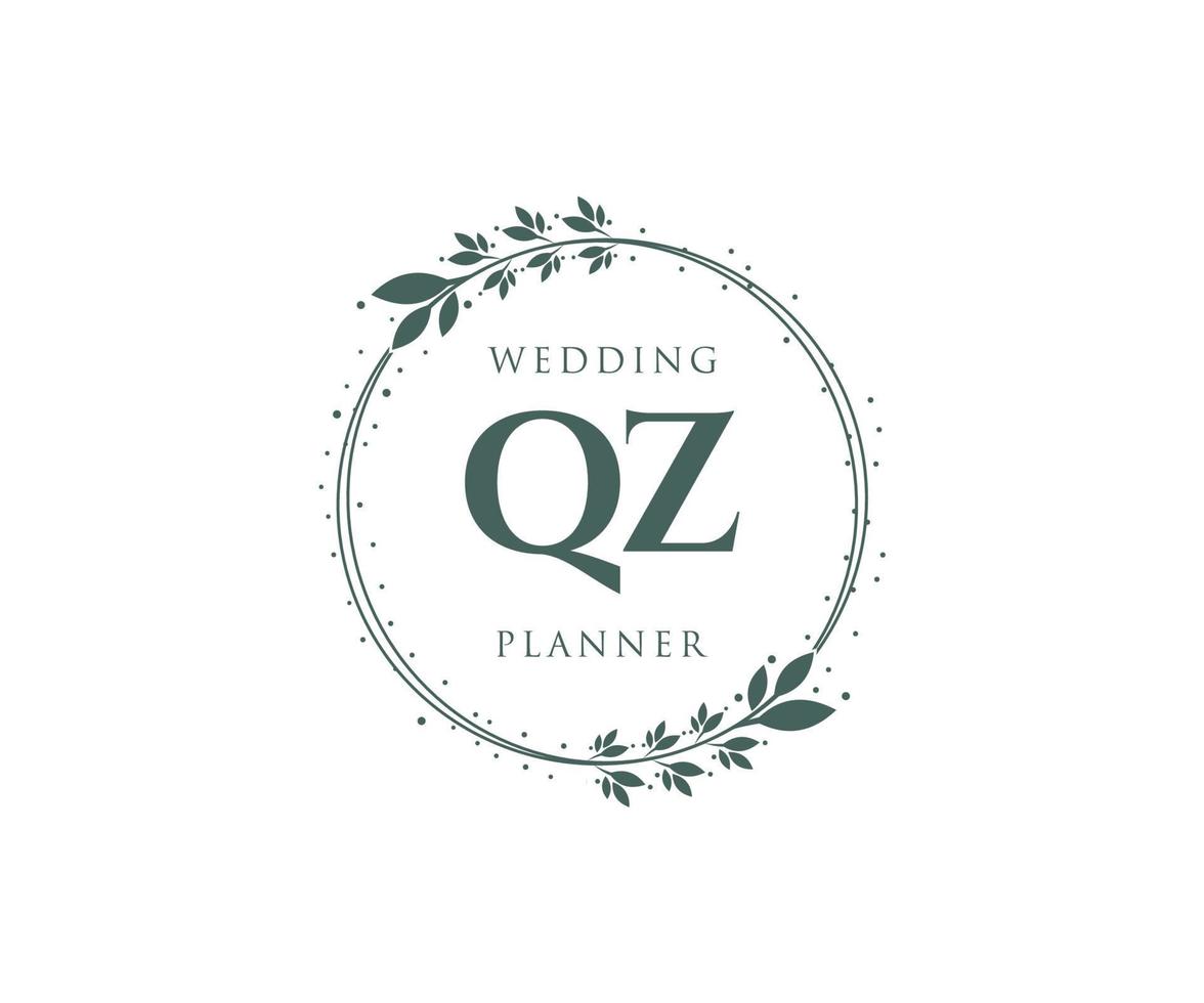 qz initialen brief hochzeitsmonogramm logos sammlung, handgezeichnete moderne minimalistische und florale vorlagen für einladungskarten, save the date, elegante identität für restaurant, boutique, café im vektor