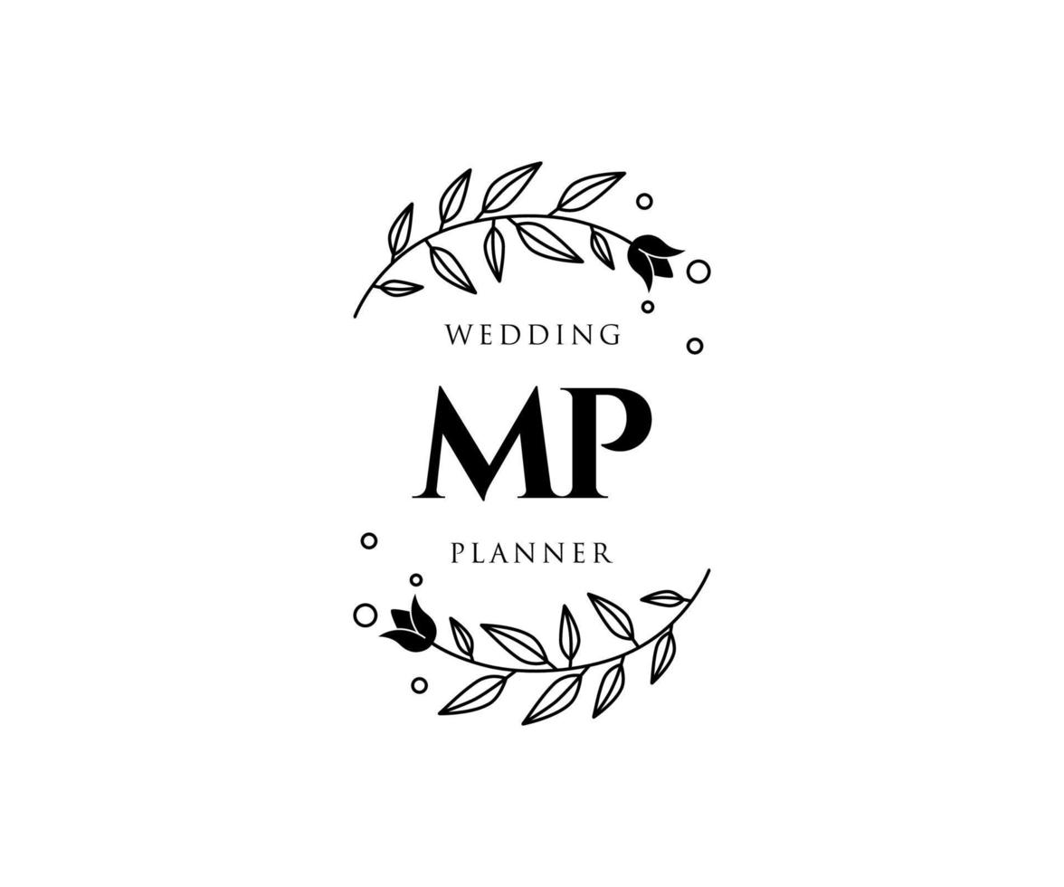 mp initials brief hochzeitsmonogramm logos sammlung, handgezeichnete moderne minimalistische und florale vorlagen für einladungskarten, save the date, elegante identität für restaurant, boutique, café im vektor