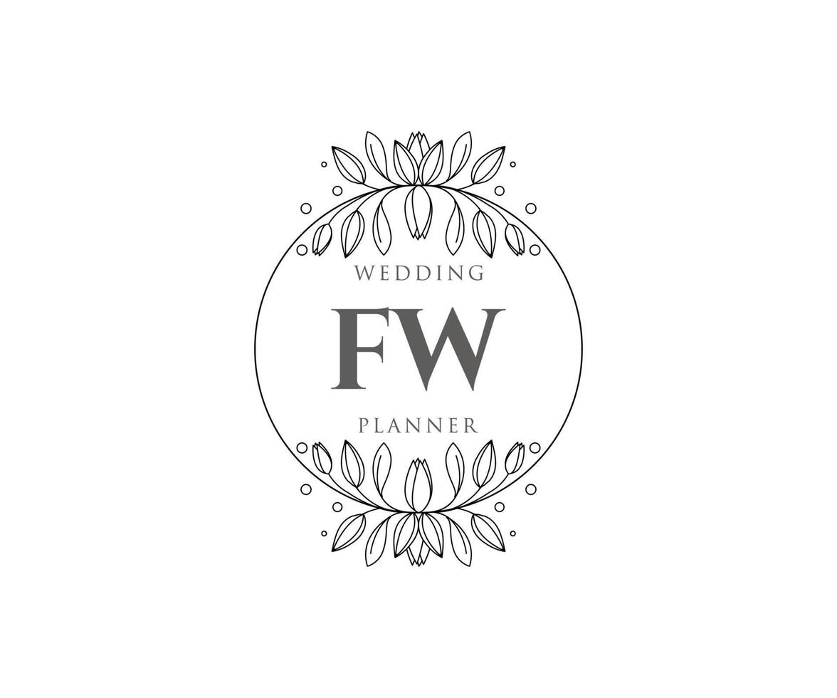 fw initialen brief hochzeitsmonogramm logos sammlung, handgezeichnete moderne minimalistische und florale vorlagen für einladungskarten, save the date, elegante identität für restaurant, boutique, café im vektor