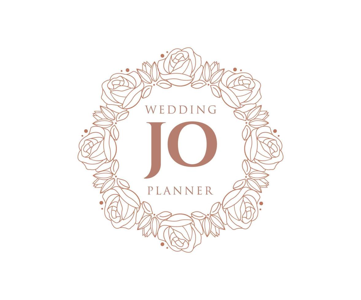 jo initialen brief hochzeitsmonogramm logos sammlung, handgezeichnete moderne minimalistische und florale vorlagen für einladungskarten, save the date, elegante identität für restaurant, boutique, café im vektor