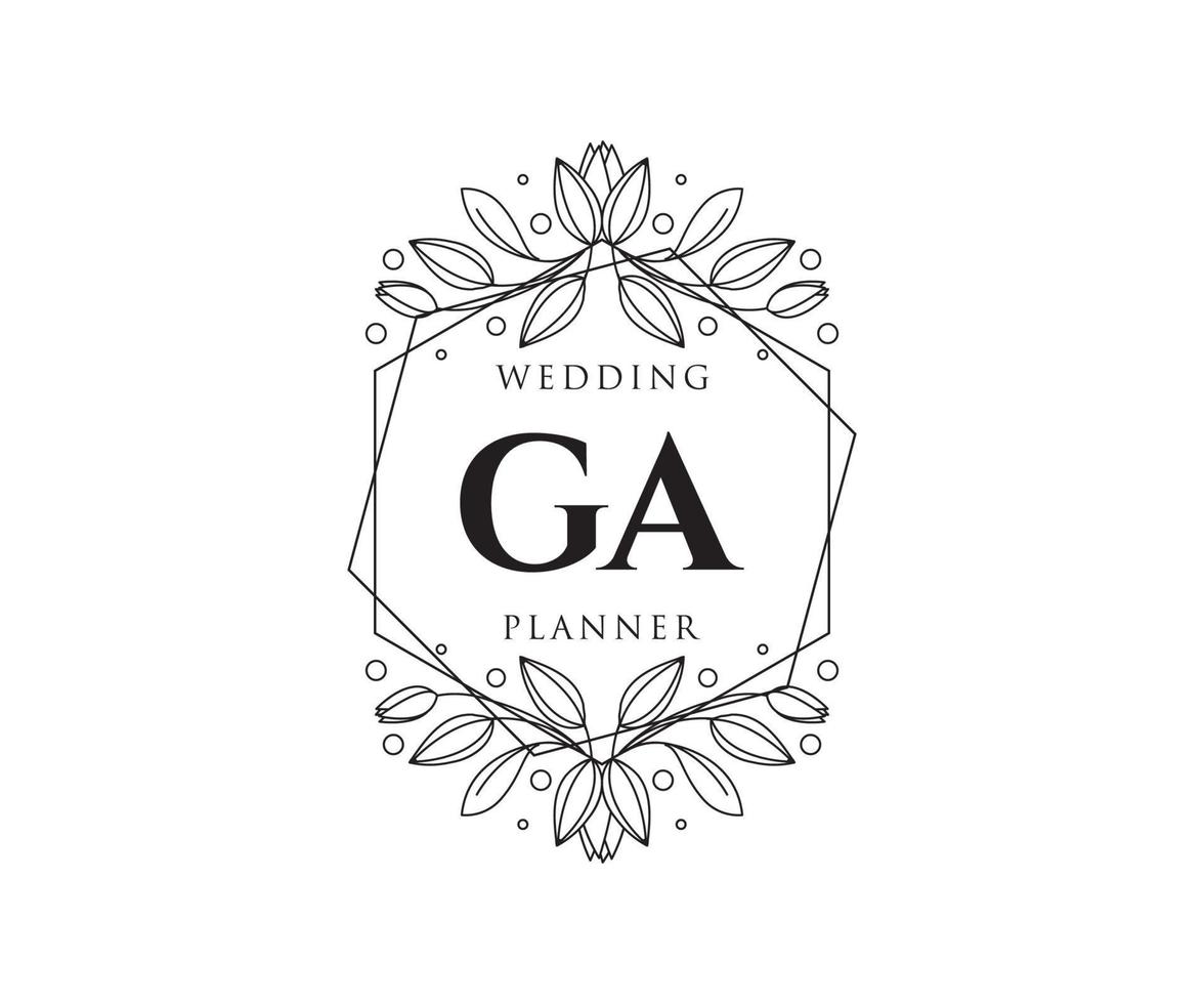 ga initialen brief hochzeitsmonogramm logos sammlung, handgezeichnete moderne minimalistische und florale vorlagen für einladungskarten, save the date, elegante identität für restaurant, boutique, café im vektor