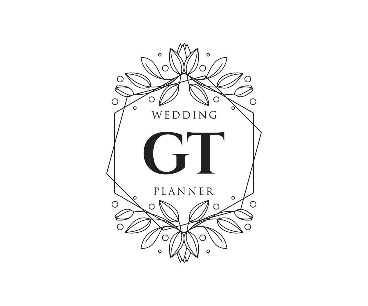 gt initialen brief hochzeitsmonogramm logos sammlung, handgezeichnete moderne minimalistische und florale vorlagen für einladungskarten, save the date, elegante identität für restaurant, boutique, café im vektor